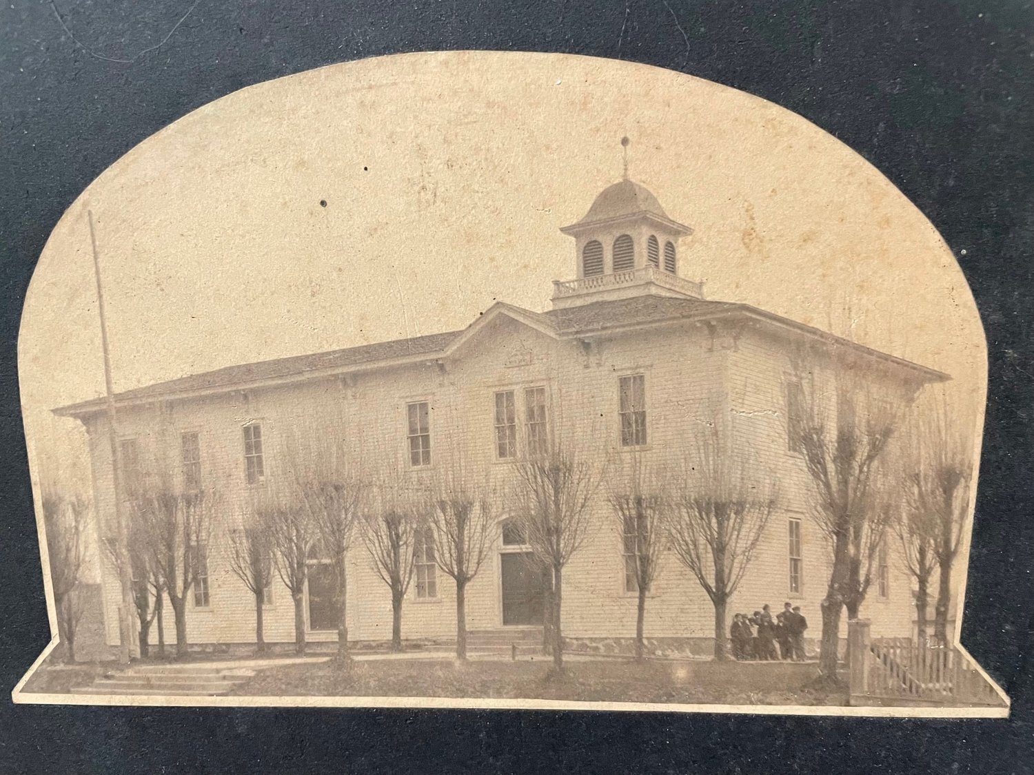 Built in 1881, the original school in Harrison was just 35X35. The west side (left) of the school was added later.  It was called the Hayes Agriculture School throughout the early part of the century. It was at the same site as the 1938 building.